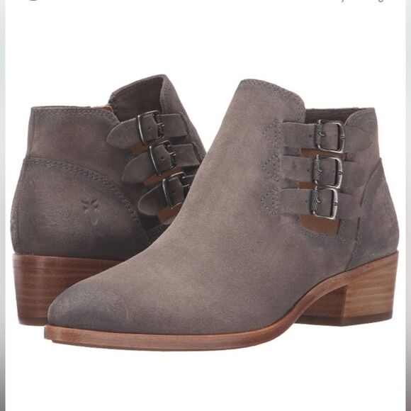 Frye Ray Belted STO Grey Suede Bootie Triple Buckle 9 M Boho Western Boots - Picture 16 of 16